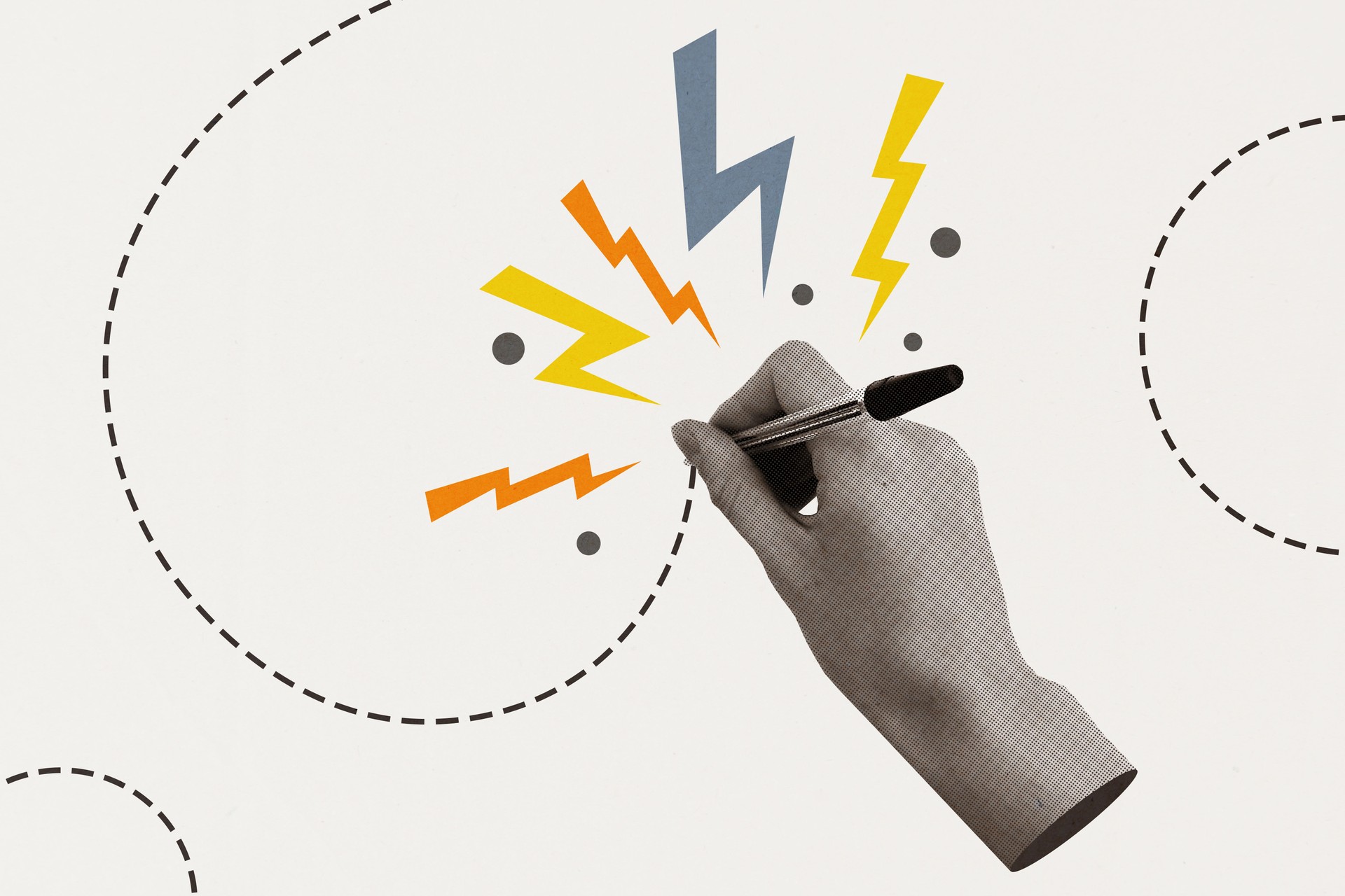 Composite collage picture image of hand hold pen writing drawing student make notes weird freak bizarre unusual fantasy billboard